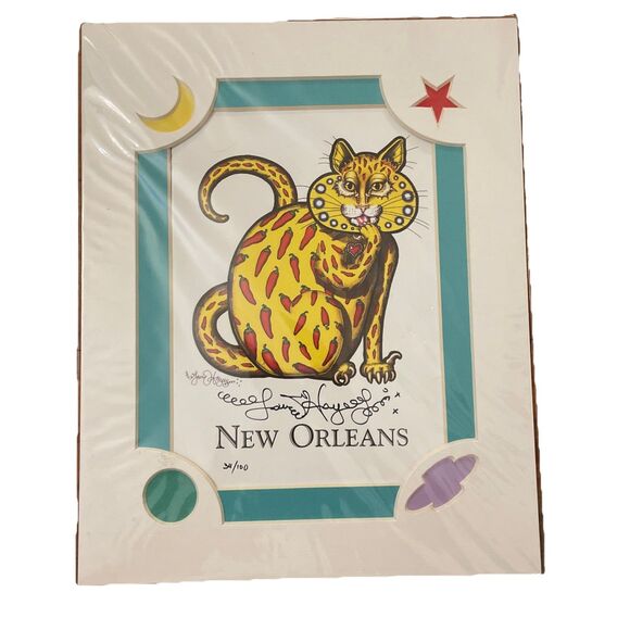 New Orleans Chili Pepper Kitty print Jamie Hayes Signed Matted 34/100 - Picture 1 of 7